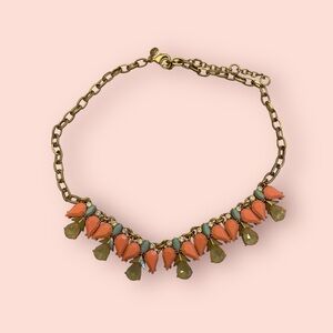 J. Crew Coral, Green and Light Blue with Gold Statement Necklace